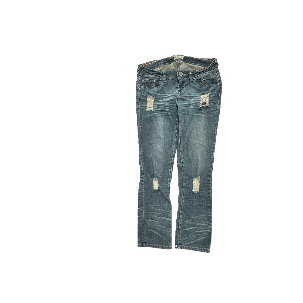YNQ Distressed Cropped Women's size‎ 5 Dark Wash Blue Denim jeans